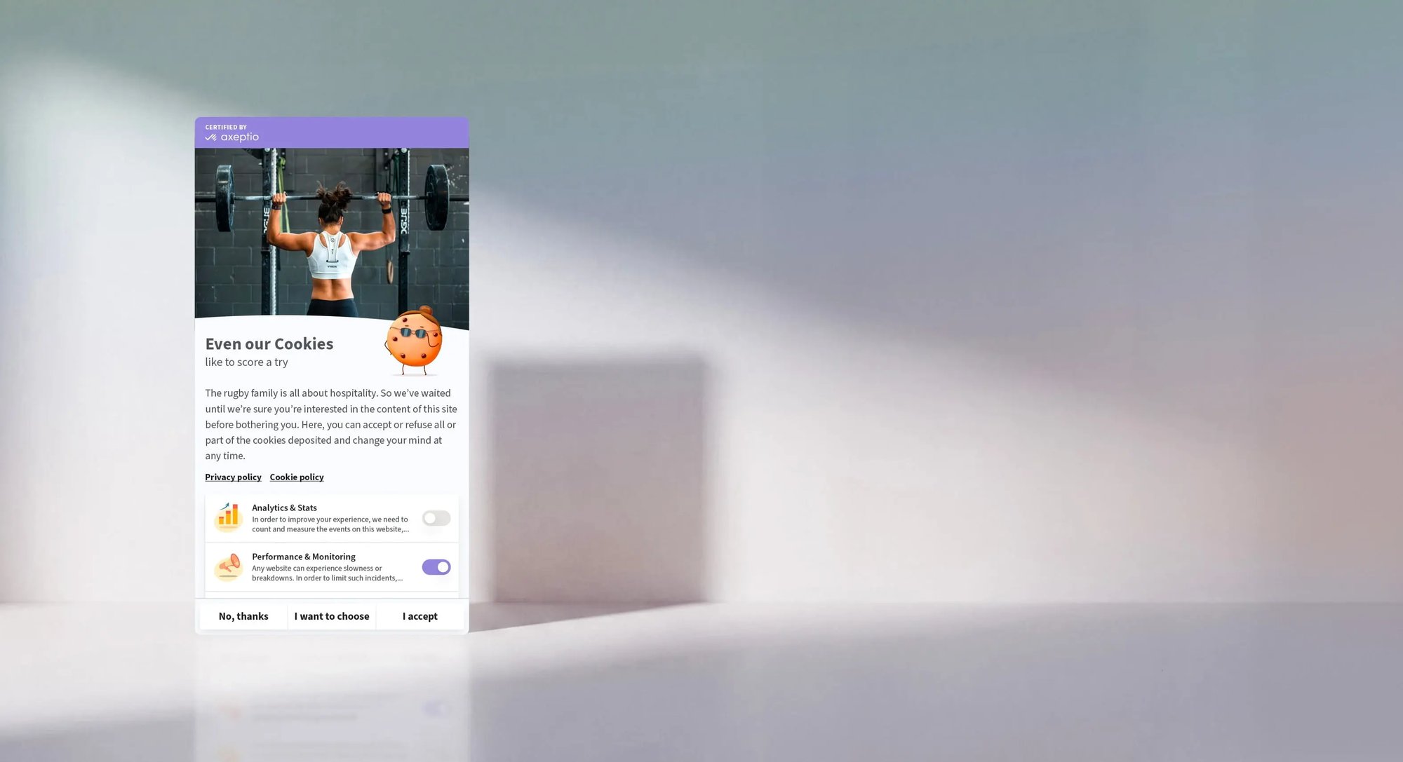 Axeptio cookie consent banner displayed on a branded website