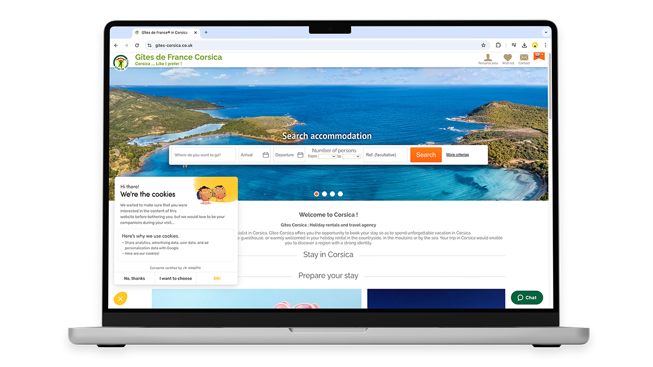 Consent Mode V2 implemented on Gîtes de France Corsica Website