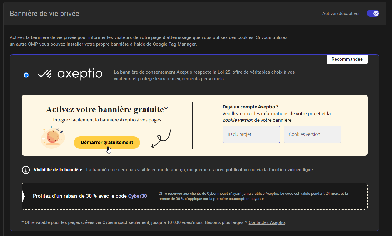 AxeptioxCyberImpact-Demarrage