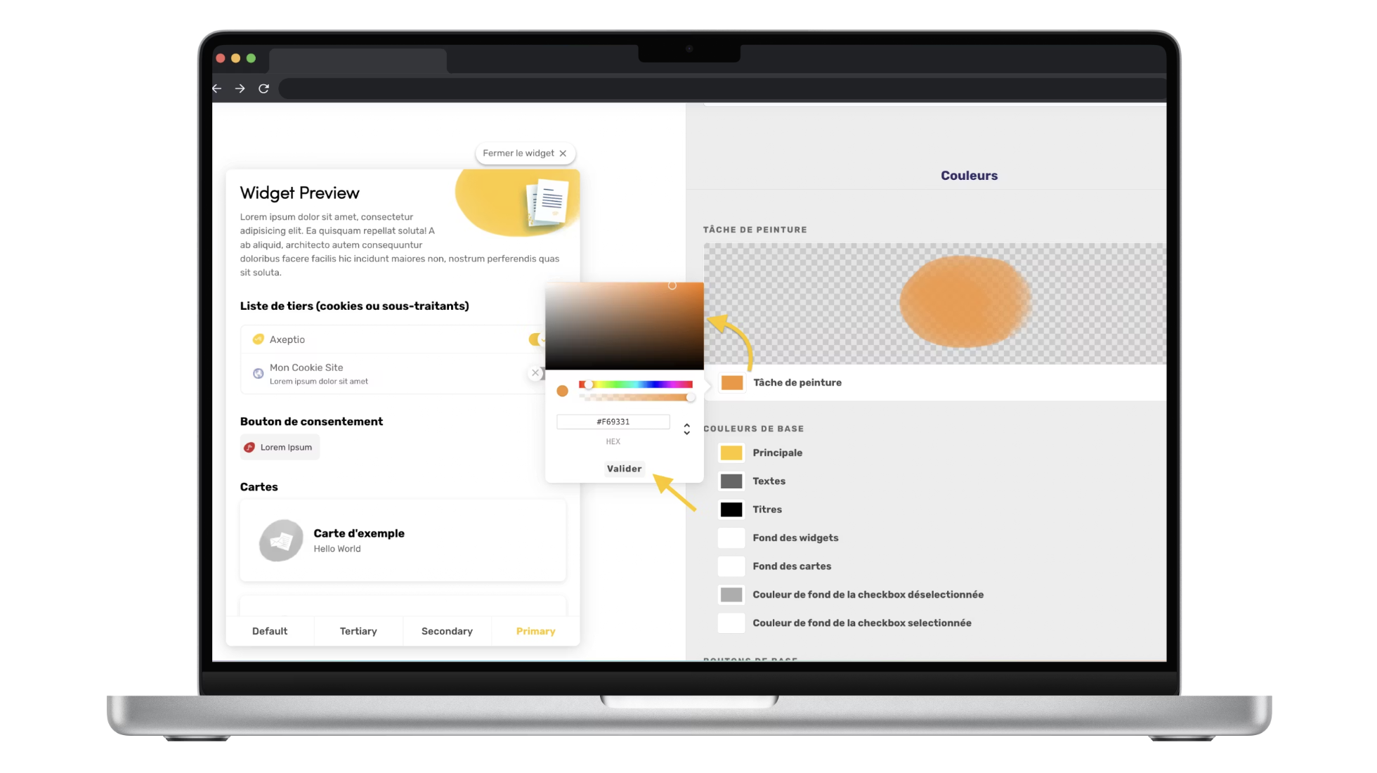 Back-office Axeptio et personnalisation