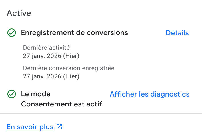 Google Ads - vérification du mode de consentement