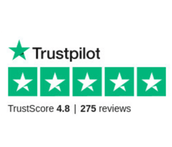 Trustpilot ratings: TrustScore 4.8, 275 reviews