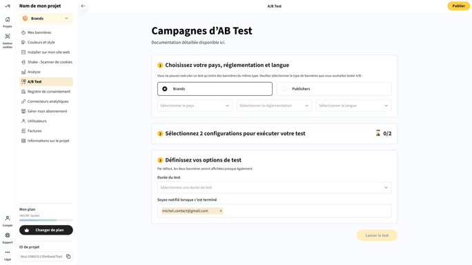 configurer une campagne AB test Axeptio