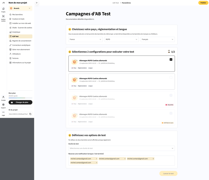 messages erreur AB testing Axeptio
